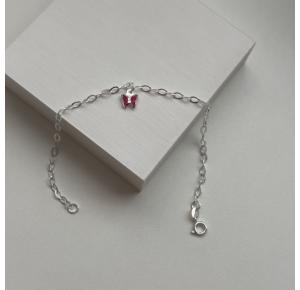 Pulseira de Prata com Pingente Borboleta Rosa